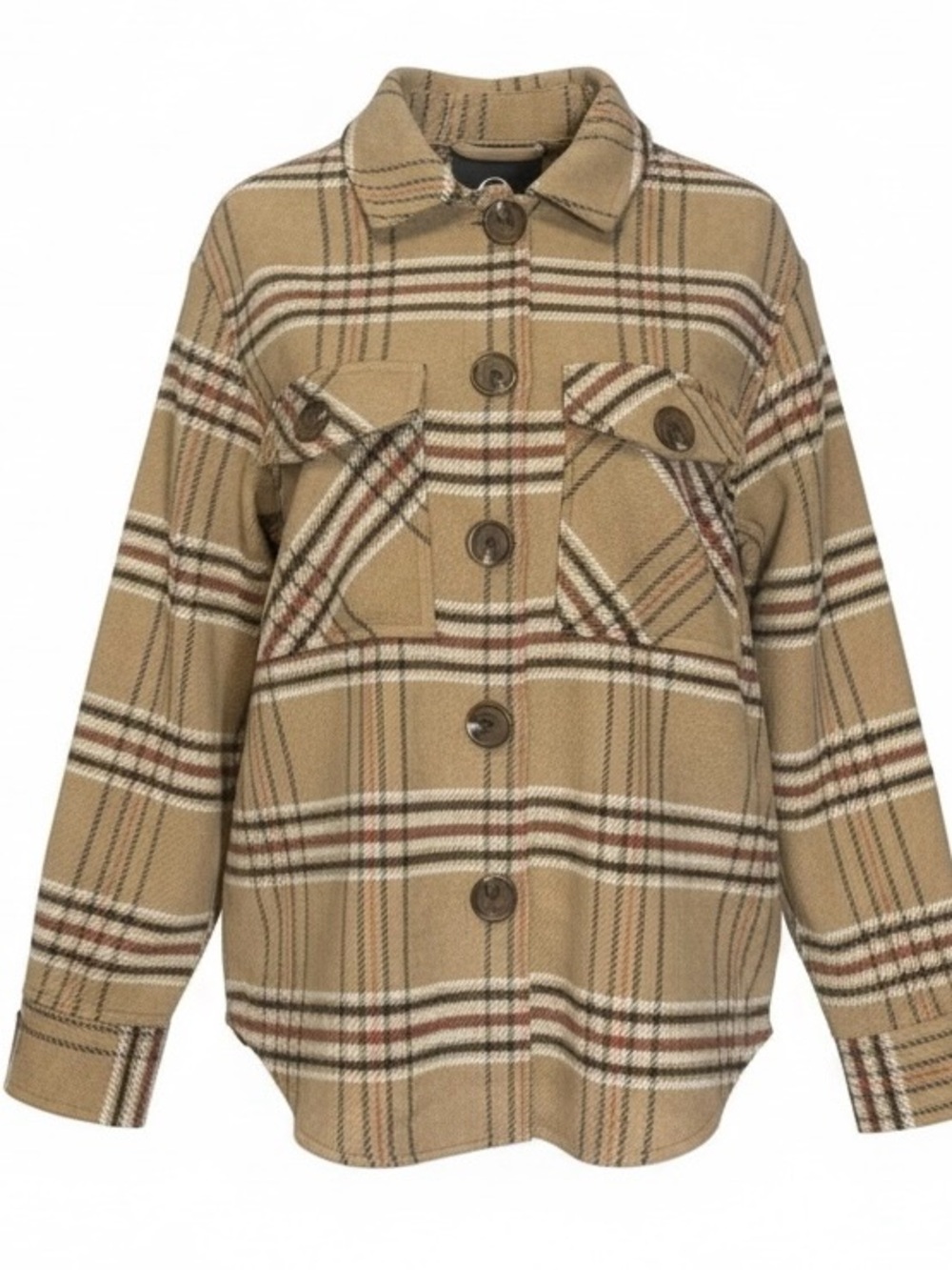 Okie & Lala Tan Neutral Plaid Oversized Rustic Layering Shacket Jacket Small NWT